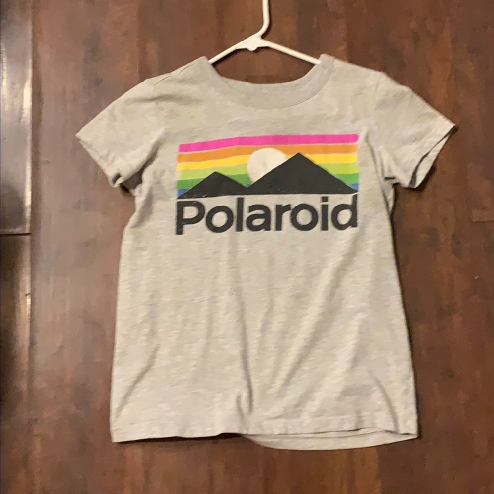 Heather gray Polaroid t-shirt.